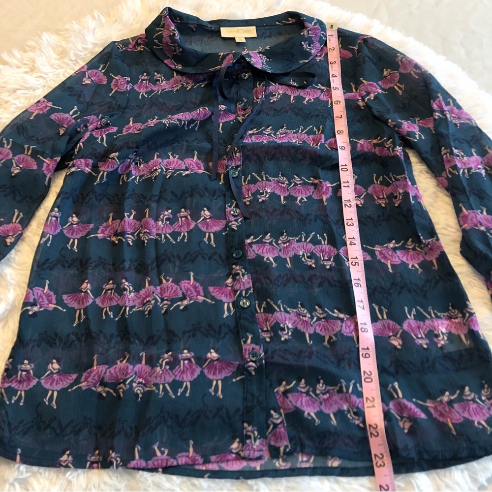 Modcloth Ballerina button down sheer Ballet / ballerina Print Blouse Top size M - Picture 14 of 16